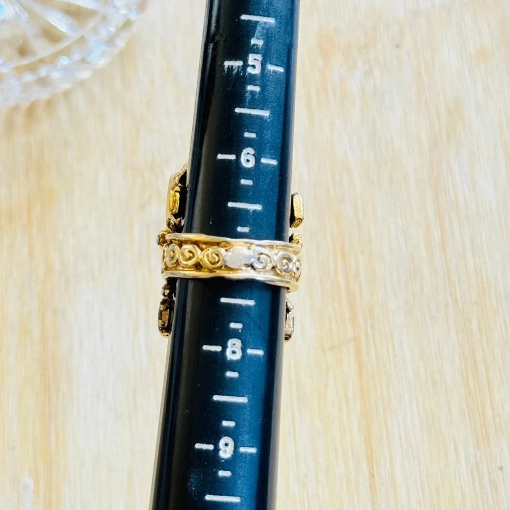 Salvador Teran Marbel Aztec Eagle Warrior Ring Statement Motif Modernist 50s sz7